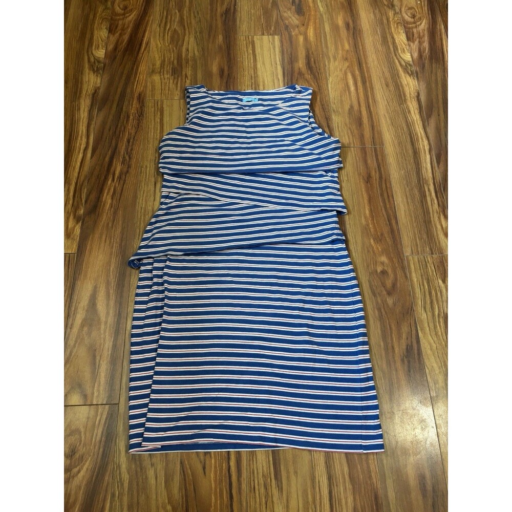 J. McLaughlin Nicola Blue Striped Tiered Sleeveless Dress Nylon/Spandex Large